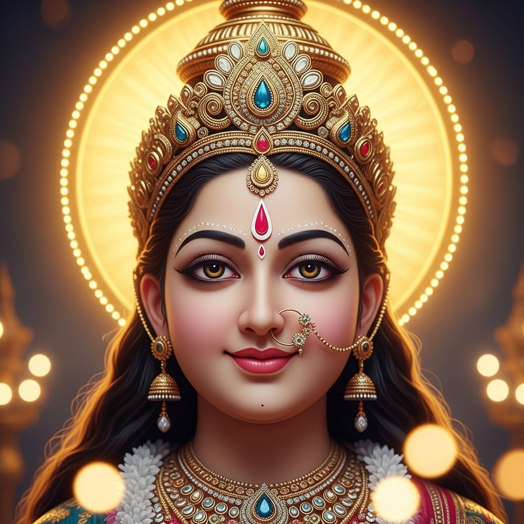 Close-up of Goddess Siddhidatri Mata's Divine Countenance